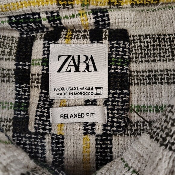 Zara Mens White Plaid Button Up Long Sleeve Woven Relaxed Fit Sz XL - Picture 3 of 9